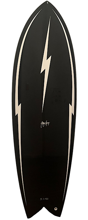 Lightning Bolt twin fin surfboard by Gerry Lopez for Guinness World Record holder (2021)