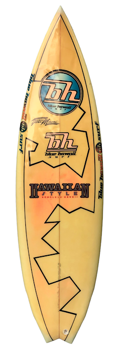 Blue Hawaii Team Rider Lance Hookano personal surfboard by Glenn Minami (1984)