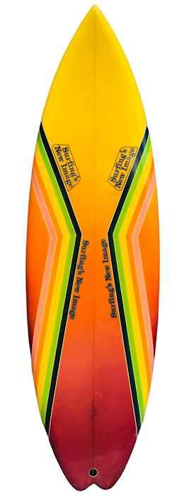 Surfing’s New Image (SNI) twin fin surfboard by Rick Hamon (early 1980’s)