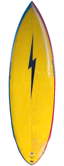 Lightning Bolt Bobby Owens model twin-fin surfboard (mid 1980s)
