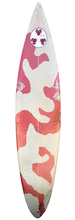Gerry Lopez shaped camo surfboard (mid 1980s)